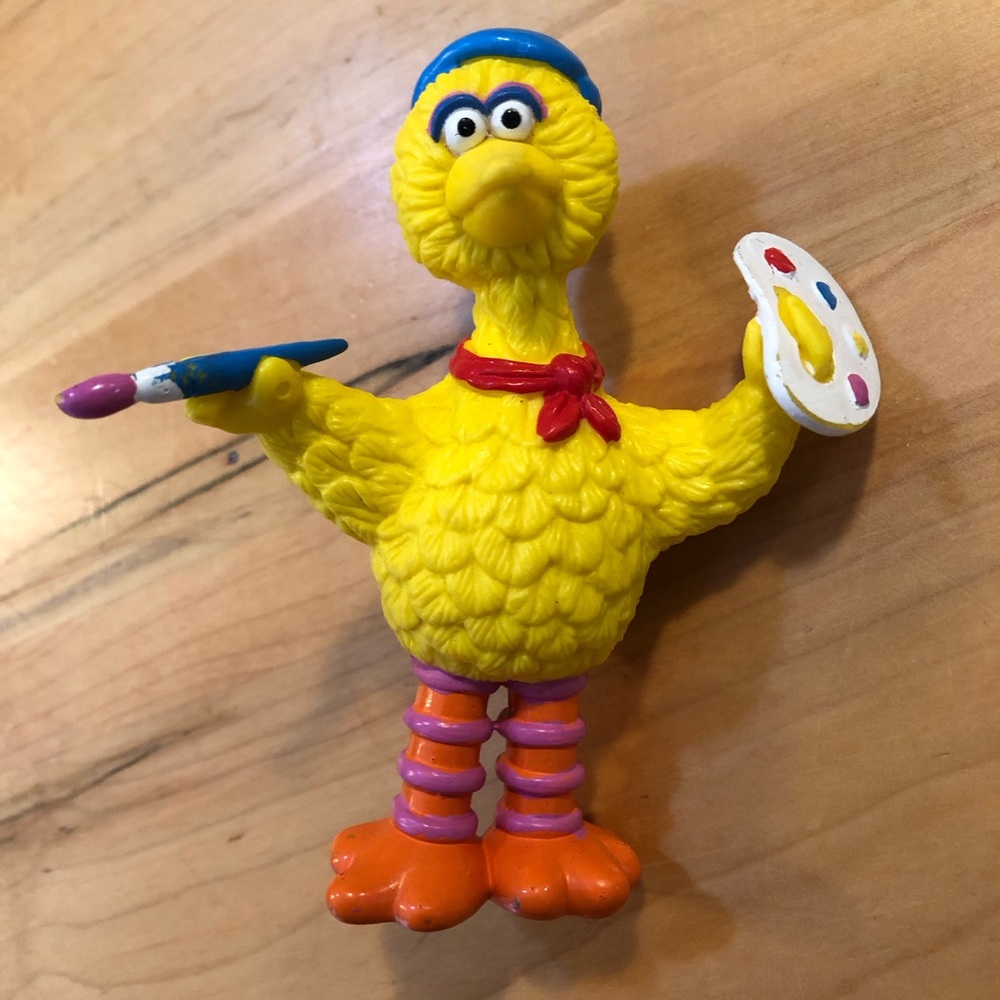 3/$20 Vintage Sesame Street Big Bird Artist Painter Figure